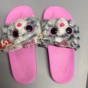 Ty Kids Pink and Gray Plush Animal Slippers